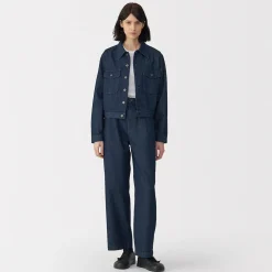 Outlet Muji Jeans en washi et denim pour femme ‐ Bleu Marine Foncé