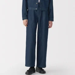 Outlet Muji Jeans en washi et denim pour femme ‐ Bleu Marine Foncé