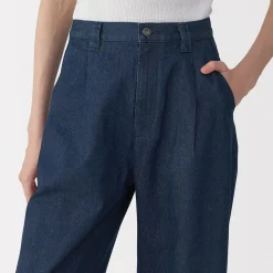 Outlet Muji Jeans en washi et denim pour femme ‐ Bleu Marine Foncé