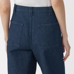 Outlet Muji Jeans en washi et denim pour femme ‐ Bleu Marine Foncé