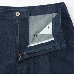 Outlet Muji Jeans en washi et denim pour femme ‐ Bleu Marine Foncé