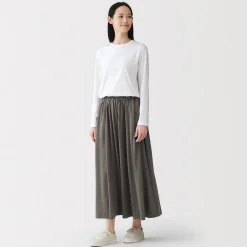 Sale Muji Jupe midaxi froncée en jersey de mélange de Lyocell pour femme