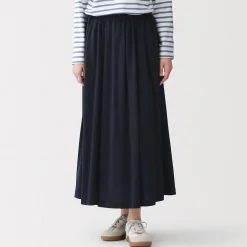 Sale Muji Jupe midaxi froncée en jersey de mélange de Lyocell pour femme