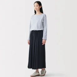 Sale Muji Jupe midaxi froncée en jersey de mélange de Lyocell pour femme