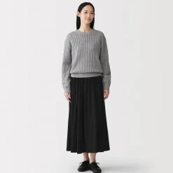 Sale Muji Jupe midaxi froncée en jersey de mélange de Lyocell pour femme