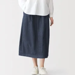 Online Muji Jupe midi confort en denim délavé pour femme Bleu Marine Foncé