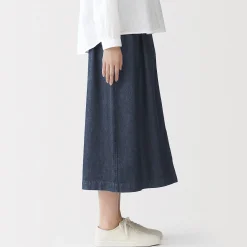 Online Muji Jupe midi confort en denim délavé pour femme Bleu Marine Foncé