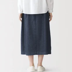 Online Muji Jupe midi confort en denim délavé pour femme Bleu Marine Foncé