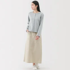 Sale Muji Jupe midi coupe droite avec motif de chevrons et en coton pour femme