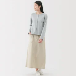 Sale Muji Jupe midi coupe droite avec motif de chevrons et en coton pour femme