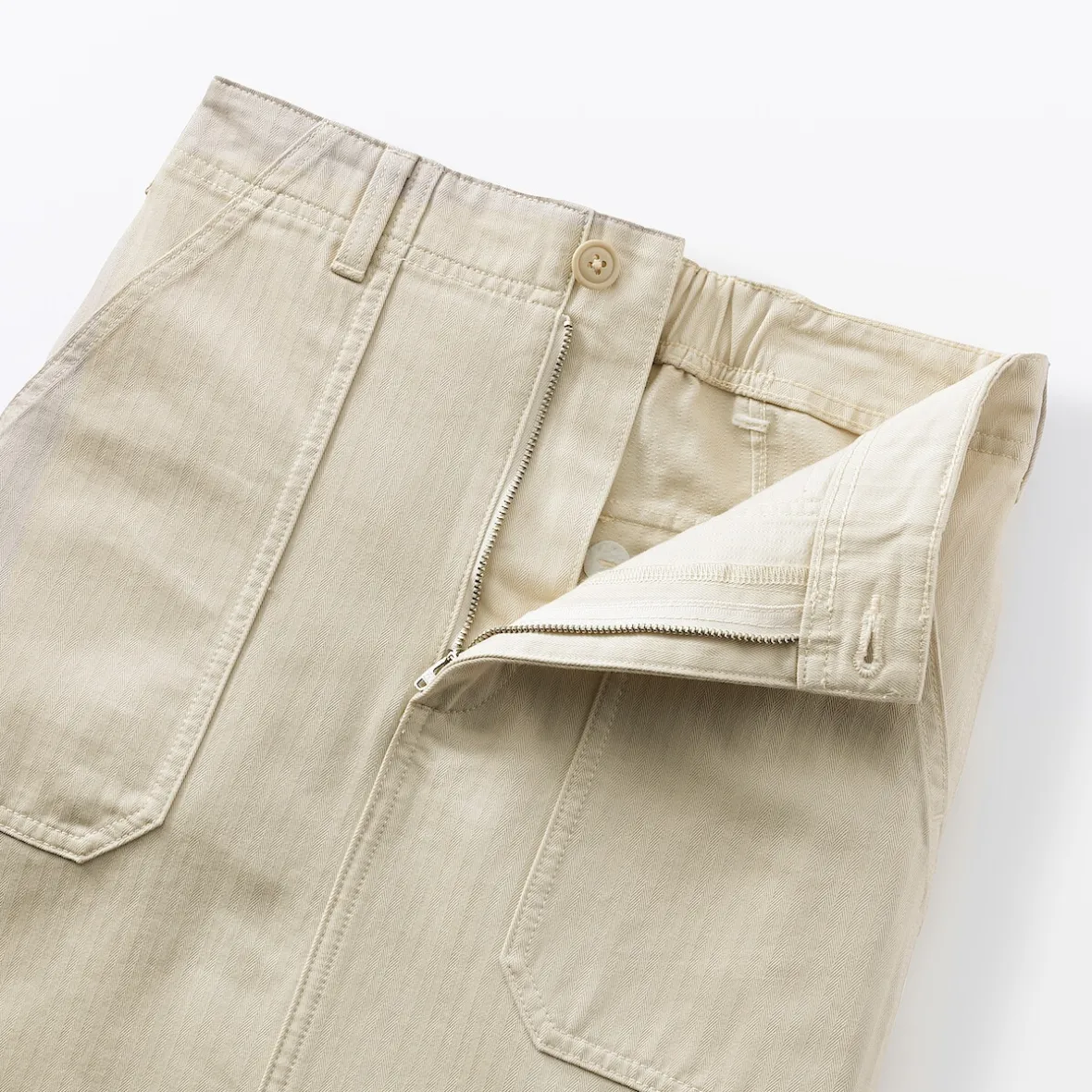 Sale Muji Jupe midi coupe droite avec motif de chevrons et en coton pour femme