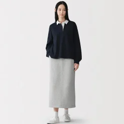 Muji Jupe midi en sweat léger et coton mélangé pour femme