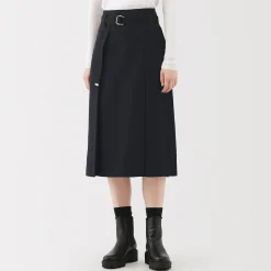 Discount Muji Jupe midi plissée en sergé de polyester pour femme