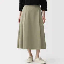 Discount Muji Jupe midi plissée et évasée en sergé de coton mélangé pour femme