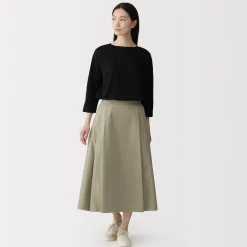Discount Muji Jupe midi plissée et évasée en sergé de coton mélangé pour femme