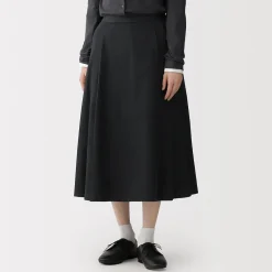 Discount Muji Jupe midi plissée et évasée en sergé de coton mélangé pour femme