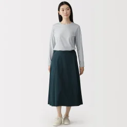 Discount Muji Jupe midi plissée et évasée en sergé de coton mélangé pour femme