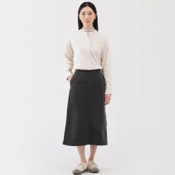 Sale Muji Jupe midi taille haute en velours côtelé extensible pour femme
