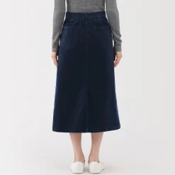 Sale Muji Jupe midi taille haute en velours côtelé extensible pour femme