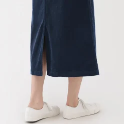 Sale Muji Jupe midi taille haute en velours côtelé extensible pour femme
