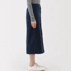 Sale Muji Jupe midi taille haute en velours côtelé extensible pour femme