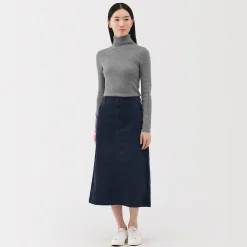 Sale Muji Jupe midi taille haute en velours côtelé extensible pour femme