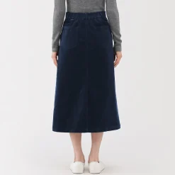Sale Muji Jupe midi taille haute en velours côtelé extensible pour femme