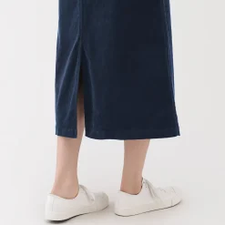 Sale Muji Jupe midi taille haute en velours côtelé extensible pour femme