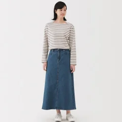Muji Jupe trapèze en denim extensible pour femme