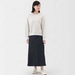 Muji Jupe trapèze en denim extensible pour femme