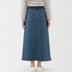 Muji Jupe trapèze en denim extensible pour femme