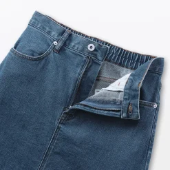 Muji Jupe trapèze en denim extensible pour femme