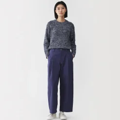 Hot Muji Pantalon à coupe cocon et à plis en toile de coton pour femme