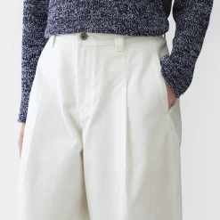 Hot Muji Pantalon à coupe cocon et à plis en toile de coton pour femme