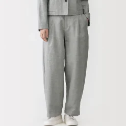 Outlet Muji Pantalon à plis à chevrons en mélange de lin pour femme Gris