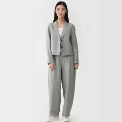 Outlet Muji Pantalon à plis à chevrons en mélange de lin pour femme Gris