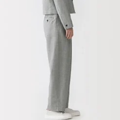 Outlet Muji Pantalon à plis à chevrons en mélange de lin pour femme Gris