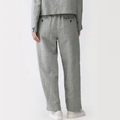 Outlet Muji Pantalon à plis à chevrons en mélange de lin pour femme Gris
