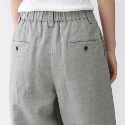 Outlet Muji Pantalon à plis à chevrons en mélange de lin pour femme Gris