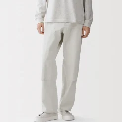 Muji Pantalon aux genoux renforcés en coton recyclé pour homme Blanc Cassé