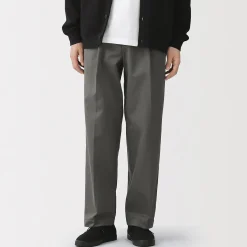 New Muji Pantalon Chino à pinces en coton stretch coupe wide homme