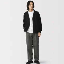 New Muji Pantalon Chino à pinces en coton stretch coupe wide homme