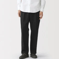 New Muji Pantalon Chino à pinces en coton stretch coupe wide homme
