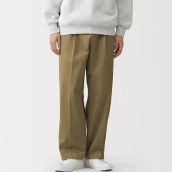 New Muji Pantalon Chino à pinces en coton stretch coupe wide homme