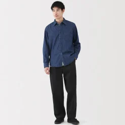 Muji Pantalon Chino à pinces en coton stretch coupe wide homme