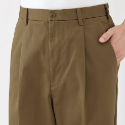 Muji Pantalon Chino à pinces en coton stretch coupe wide homme