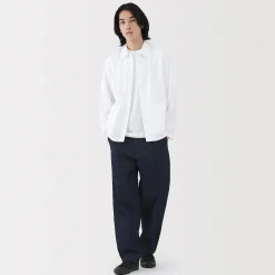 Muji Pantalon Chino Indigo à pinces en coton stretch coupe wide homme Bleu marine foncé