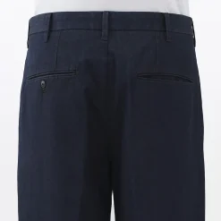 Muji Pantalon Chino Indigo à pinces en coton stretch coupe wide homme Bleu marine foncé