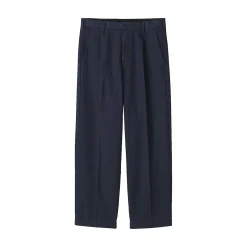Muji Pantalon Chino Indigo à pinces en coton stretch coupe wide homme Bleu marine foncé