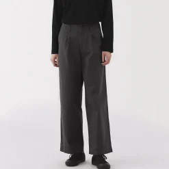 New Muji Pantalon chino long à pinces en coton coupe large pour femme